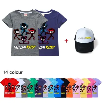 2022 Ninja Kidz, Футболка для мальчиков и девочек + шляпа, Детские Повседневные Топы с коротким рукавом, Футболки, Уличная одежда для малышей