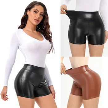 2022 Новые женские сексуальные облегающие шорты из искусственной кожи с эластичной талией и высокой талией для ночного клуба 3xl 4xl 5xl