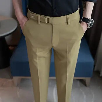 2023 Мужские брюки Весенне-осенние деловые повседневные брюки Классическая однотонная эластичная удобная прямая мужская одежда D165