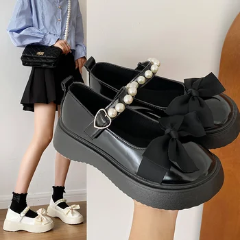 2023 Новые женские туфли-лодочки Mary Jane на платформе с круглым носком, женские однотонные винтажные туфли на низком каблуке, повседневные студенческие туфли в стиле Лолиты