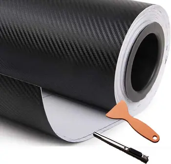 3D Виниловая пленка из углеродного волокна 300x5 см, предназначенная для использования в автомобилях -Универсальный черный Хром, Сухое углеродное волокно Премиум-класса, матовый черный