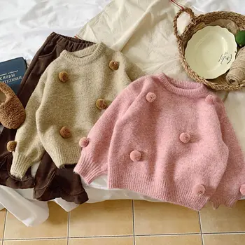 7628 Детская одежда, свитер для девочек 2023, осенне-зимний Корейский свитер, модный вязаный свитер для девочек, детский пуловер