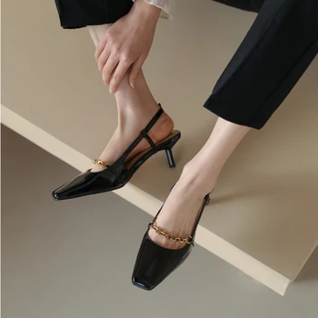 BCEBYL/ Новая Модная Женская Обувь На Шпильке С Квадратным Носком, Украшенная Металлической Цепочкой, Пикантная Элегантная Банкетная Вечеринка На Высоком Каблуке Zapatos Mujer