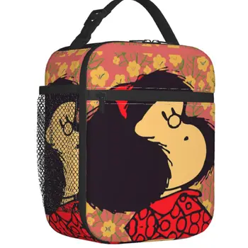 Bolsa de almuerzo personalizada de Mafalda y flores para hombres y mujeres, fiambrera con aislamiento térmico para niños, escuel