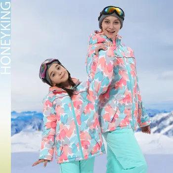 HONEYKING Детская лыжная верхняя одежда Зимние теплые Ветрозащитные куртки для спорта на открытом воздухе для девочек, Сноубордическое пальто для лыжной одежды и снаряжения