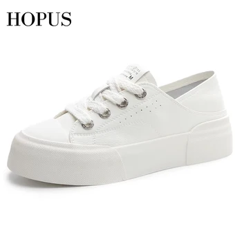 HOPUS/ Модная Женская обувь; Новинка 2023 года; Кожаные Мягкие Белые Кроссовки В Корейском стиле; Женские слипоны; Удобная обувь На платформе для девочек