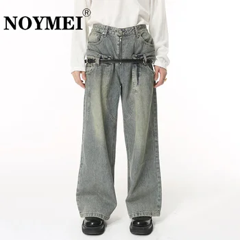 NOYMEI Trend Мужские мешковатые джинсовые брюки Модный пояс в корейском стиле, джинсы в стиле хип-хоп, уличная одежда, Винтажные Свободные WA2441