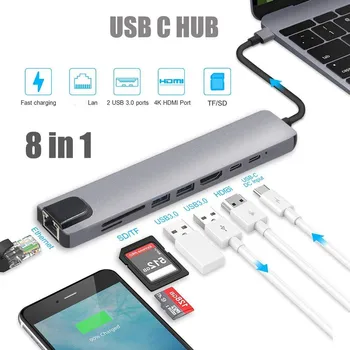 Адаптер USB C HUB Type C с 4K USB C к HDMI-совместимому Ethernet 2 портами USB 3.0 USB-C PD для iMac air MacBook Pro