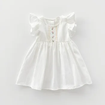 Белое платье для детей, платья для девочек, Летняя вышивка с цветочным развевающимся рукавом, Милые платья принцессы, Детская одежда, Розовый, желтый