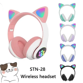 Беспроводная гарнитура STN-28, наушники Bluetooth с кошачьими ушками 5.0, светодиодная мигалка, наушники для спорта и отдыха, подарок для детей