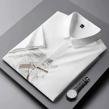 Высококачественная мужская повседневная белая рубашка hot Diamond с коротким рукавом, летний новый тренд, персонализированный красивый деловой принт