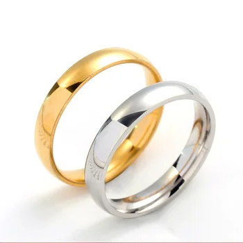 Высококачественная Пара Колец из нержавеющей Стали Простой Стиль 4 мм Золотого, серебряного цвета Кольцо на Палец Женщины Мужчины Пара Обручальных колец Подарки