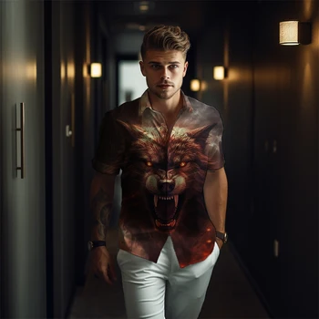 Высококачественная Рубашка с 3D Рисунком Паромного Волка, Модная Мужская Повседневная Рубашка, Летний Уличный Топ, Мужская Рубашка Супер Большого Размера