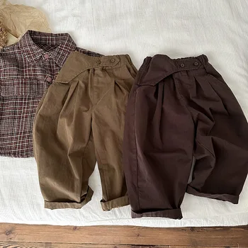 Детская одежда, комбинезоны для мальчиков, весна и осень 2023, новые модные повседневные брюки нерегулярной формы, однотонные брюки полной длины