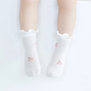 Детские Носки для малышей от 0 до 5 лет для девочек с цветочным рисунком вишни, сетчатые детские носки D05