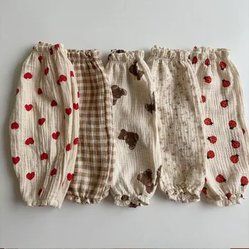 Детские штанишки из органического хлопка для новорожденных малышей Осень Весна Лето Зима, Милая одежда из мягкого муслина с принтом, Брюки, Панталоны, капри