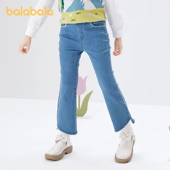 Джинсы для девочек Balabala для малышей 2023 г. Джинсовые брюки Новые Брюки расклешенные брюки Стильные Милые джинсы