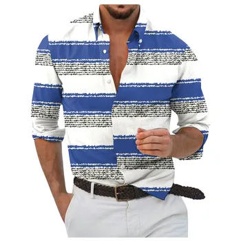 Дизайнерские весенне-летние рубашки для мужчин, модные рубашки с длинными рукавами в разноцветную полоску и принтом, свободные мужские рубашки с длинными рукавами рубашка