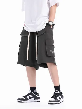 Дизайнерские карманы, мужские летние шорты-карго оверсайз с эластичной резинкой на талии, хлопковые шорты большого размера для женщин, уличная одежда 2023 года.