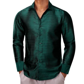 Дизайнерские рубашки для мужчин, шелковые, с длинным рукавом, зеленые, облегающие мужские блузки, повседневные, официальные топы, дышащие Barry Wang