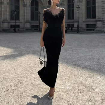 Европейский и американский Легкий Роскошный стиль, темпераментное платье с бюстгальтером, 23 новых страусиных волоса, облегающее платье с запахом, облегающее бедра для женщин