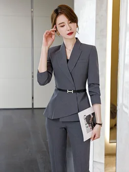 Женские брючные костюмы из высококачественной ткани, деловая рабочая одежда, формальные блейзеры, комплект брюк Feminino Ladies Office Professional OL Styles