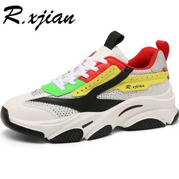 Женские кроссовки R.XJIAN, женские спортивные кроссовки для ходьбы, дышащая спортивная повседневная обувь на высокой платформе со шнуровкой.