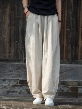 Женские свободные повседневные брюки из хлопка и льна, однотонные брюки-фонарики с эластичной резинкой на талии, весенние новинки 2023, женские брюки