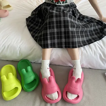Женские тапочки, обувь с милым мультяшным кроликом для женщин, Корейские летние пляжные горки, противоскользящие домашние тапочки, Женские Zapatillas Chaussons