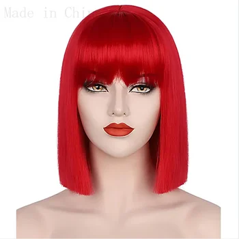 Женский короткий прямой рыжий парик из синтетических волос для косплей-вечеринки