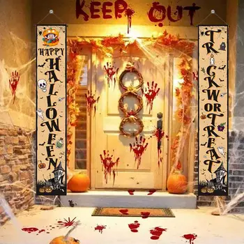 Жуткие украшения на Хэллоуин, Дом с привидениями, Дверные баннеры с рисунком тыквы, набор вывесок на крыльце с угощением для праздника