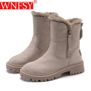 Зимние ботинки Wnfsy/ женские зимние теплые модные дизайнерские теплые ботинки на платформе, нескользящие короткие плюшевые туфли на плоской подошве, замшевая обувь большого размера