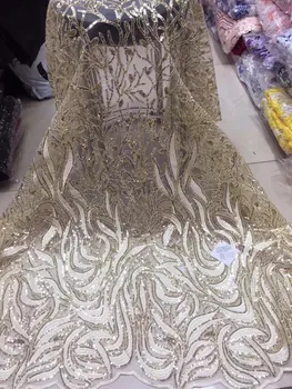 ЗОЛОТАЯ кружевная ткань 2023, высококачественное Африканское кружево с 3D блестками, Французский тюль, кружевная ткань, швейцарское кружево, Нигерийские сетчатые ткани для платья