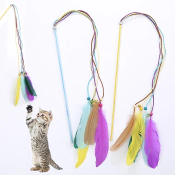 Игрушки для кошек, разноцветная фея с большими перьями, дразнящая кошачья палочка, интерактивные игрушки для домашних животных