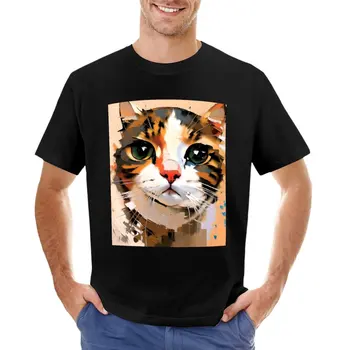Изящный взгляд: Футболка с изображением элегантного котенка, написанная маслом, милая одежда, мужские футболки с длинным рукавом