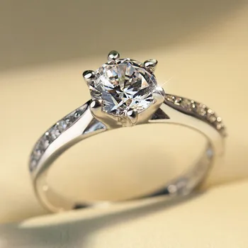Классическое кольцо с кубическим цирконием 6 когтей для женщин Простой элегантный дизайн Вечные Обручальные кольца Блестящий CZ Роскошные ювелирные изделия