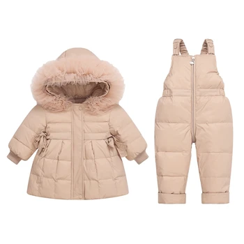 Комплект детской одежды Парка с капюшоном, комбинезон для маленьких мальчиков, Зимняя пуховая куртка, комбинезон, теплое пальто, детский зимний комбинезон, одежда для маленьких девочек