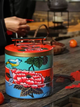 Коробка для хранения из трехслойной керамики Большой емкости с металлической ручкой, цвет китайских сухофруктов, украшение рабочего стола в гостиной в стиле ретро