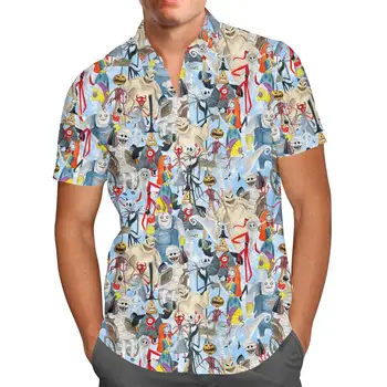 Кошмар Перед Рождеством, Гавайская Рубашка Джека Скеллингтона, Мужская Рубашка на Пуговицах С Коротким Рукавом, Повседневная Пляжная Гавайская Рубашка Disney