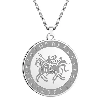 Креативное Круглое ожерелье с подвеской Odin Viking Rune Horse, Мужские Геометрические Животные, Винтажные Модные Персонализированные Аксессуары