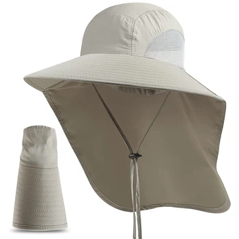 Летнее солнце шляпы УФ-защита открытый охоты рыбалки кепка для мужчин женщин кемпинг козырек шляпа с шеи лоскут шляпа рыбака