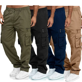 Летние мужские брюки-карго с эластичным поясом и несколькими карманами, повседневные боевые рабочие брюки для занятий фитнесом на открытом воздухе, Длинные брюки S-4XL
