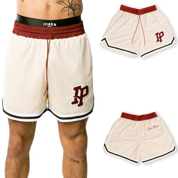 Летние мужские повседневные спортивные шорты в американском стиле с коротким рукавом, сетчатые быстросохнущие дышащие баскетбольные шорты с вышивкой, пляжные брюки