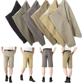 Летние тонкие укороченные шорты 2023 года, мужские повседневные брюки среднего возраста с высокой талией, прямые брюки для папы среднего возраста, брюки-карго
