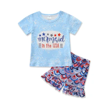 Летний комплект для девочек, хлопковая футболка + шорты, костюмы для детей, модная одежда для девочек