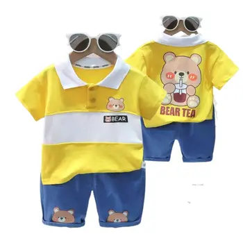Летняя одежда для мальчиков, спортивный костюм для малышей, футболка с мультяшным медведем + шорты, 2 шт./компл. Для детей 1-5 лет, подарок на день рождения