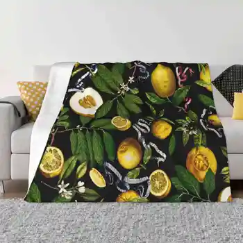 Лимонное дерево-черное Комфортное теплое мягкое одеяло Four Seasons Lemon Fruit Nature Exotic Tropical Jungle Summer Желто-черный