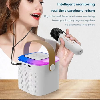 Мини-микрофон Караоке-микрофонная машина Портативная акустическая система Bluetooth PA с 1-2 беспроводными микрофонами Домашний семейный проигрыватель для пения