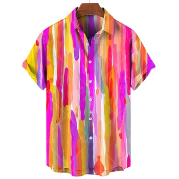 Модная гавайская мужская рубашка с разноцветным рисунком, повседневная мужская рубашка для пляжной вечеринки, Свободная одежда большого размера