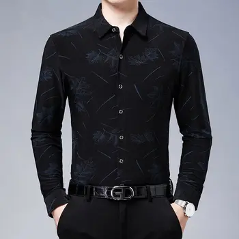 Мужская мода, Винтажная Гавайская рубашка с длинным рукавом, Весна-осень, Новая Корейская уличная одежда, мужская одежда, Деловые Повседневные Черные топы 2023
